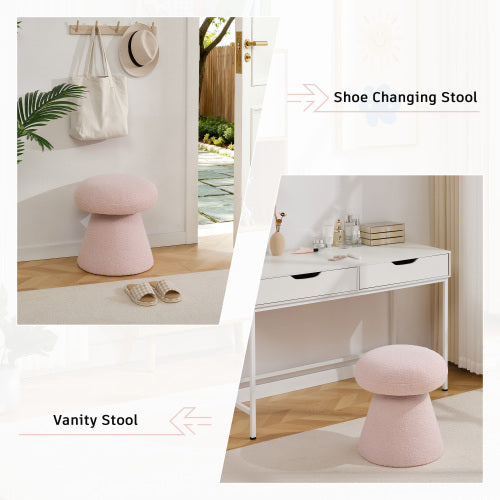 Pink Teddy Mushroom Swivel Ottoman, Wooden Frame 250 LBS Foot Stool Fully Assembled