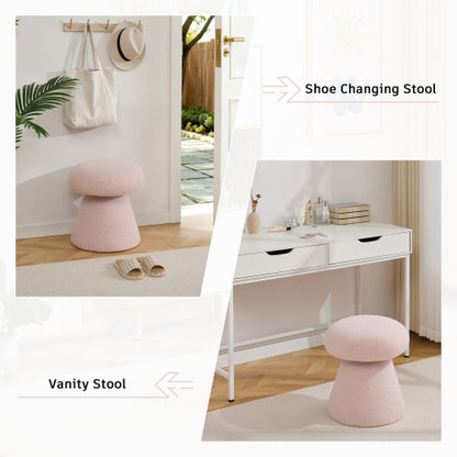 Pink Teddy Mushroom Swivel Ottoman, Wooden Frame 250 LBS Foot Stool Fully Assembled