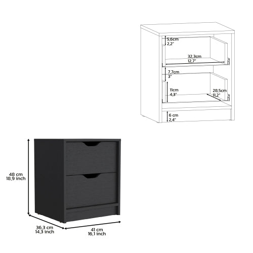 Black 2-Drawer Nightstand