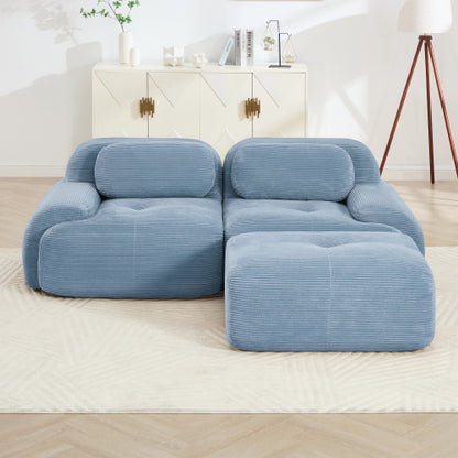 82 inch  Blue Modular L-Shaped Corduroy Sofa, Curved Armrest, No Assembly