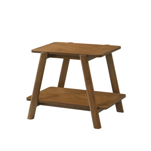 Mid-Century Walnut Wood Shelf End Table, Okume Veneer & Rubberwood Leg Side Table for Bedroom & Living Room