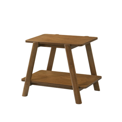 Mid-Century Walnut Wood Shelf End Table, Okume Veneer & Rubberwood Leg Side Table for Bedroom & Living Room
