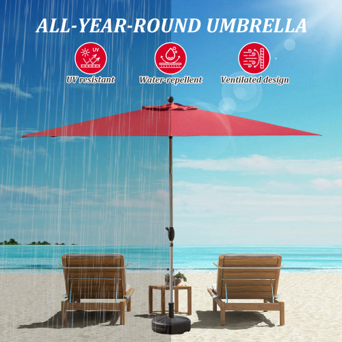 Rectangle Patio Umbrella with Crank Lift and Tilt Function, Brick Red (Base not included)