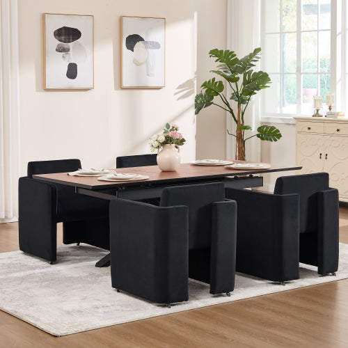 Velvet Upholstered Barrel Dining Armchair with Wood Frame, Black