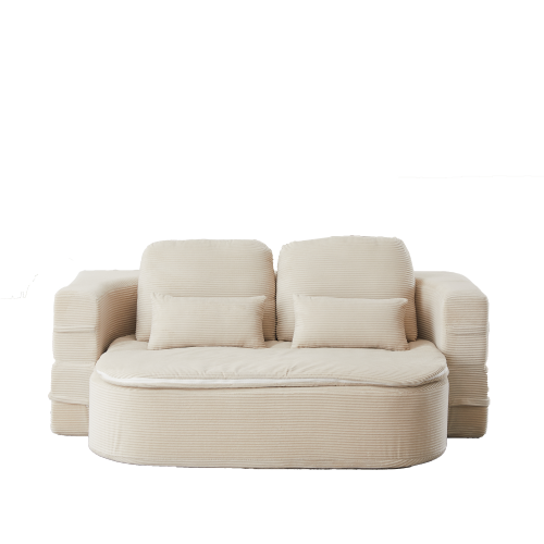 75 inch  Corduroy Convertible Floor Sofa Bed with Built-in Blanket & 4 Pillows