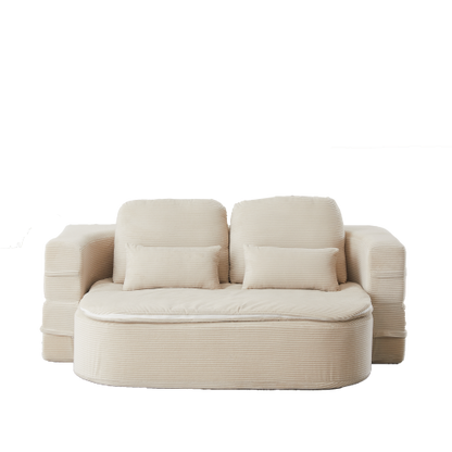 75 inch  Corduroy Convertible Floor Sofa Bed with Built-in Blanket & 4 Pillows