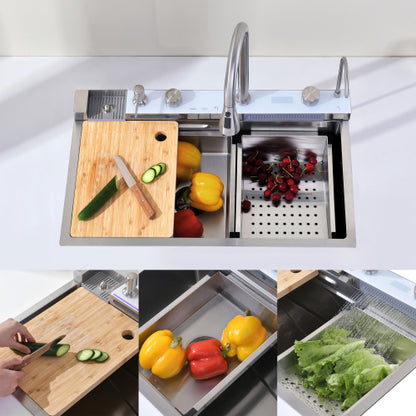 Pull-out Facuet Single Bowl Sink Kitchen Vegetable Sink 304 Whale Waterfall Sink Stainless Steel Dish Sink Vegetable Sink Household Vegetable Washing Basin, Dark Gray