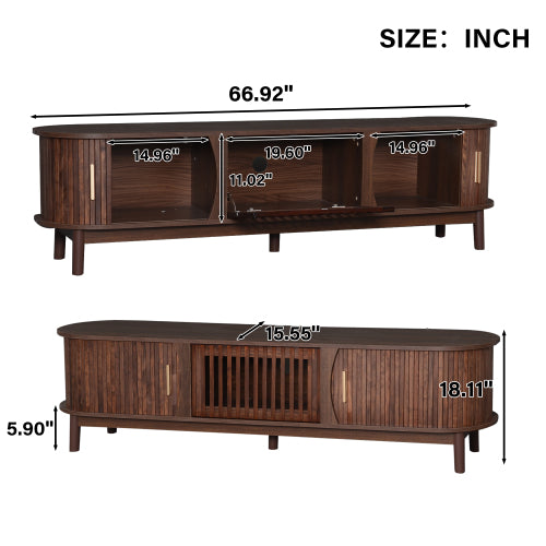 Dark Brown Farmhouse Style TV Stand Suitable For 75 Inch TV Solid Wood Leg Entertainment Cabinet