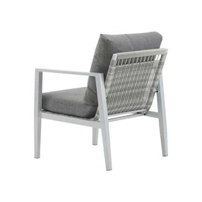 [Set of 2] Silver Aluminum Lounge Chair with Sleek Rope Accents and Comfortable Cushions, Perfect for Modern Outdoor and Indoor Spaces