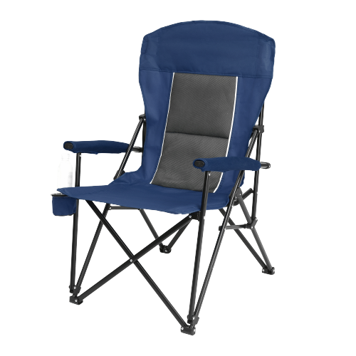 High Back Heavy Duty Lawn Chair Support 250LBS, Portable Collapsible Chair with Cup Holder -Navy blue