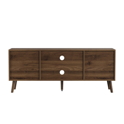 55 Inch Walnut Vertical Fluted Door Mid-Century TV Stand Adjustable Shelf Media Console Cabinet