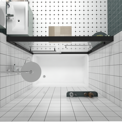 56-60"x58" Aluminum Frame Double Sliding Bathtub Screen,Bypass Bathroom Sliding Door with Premium 1/4" (6mm) Clear Tempered Glass, Black Hardware Sliding Glass Shower Enclosure,Matte Black Finished