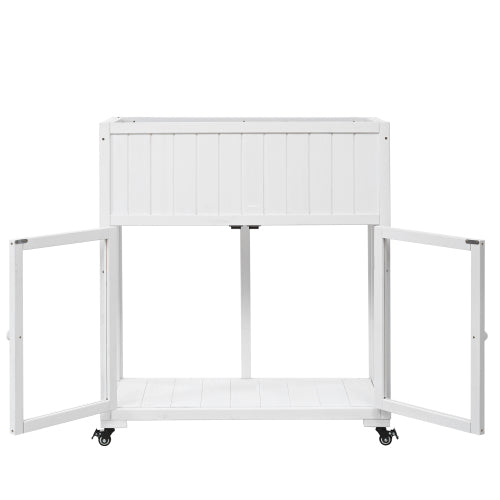 TOPMAX Patio 35.4inch x 17.7inch x 37.4inch Mini Wood Cold Frame Greenhouse with Wheels White