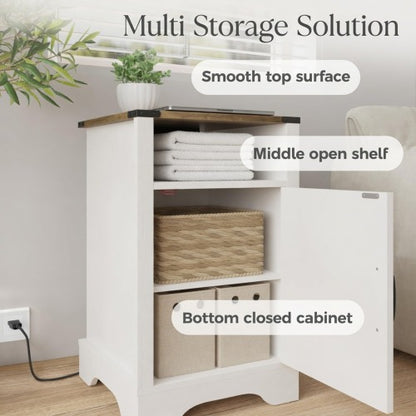 White & Oak Farmhouse Charging Nightstand