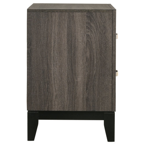 Grey Oak 2-Drawer Nightstand, Modern Bedside Table with Storage Drawers for Bedroom