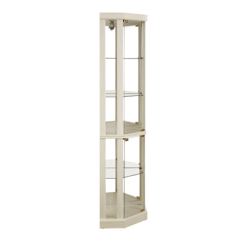 Antique White Corner Lighted Glass Curio Cabinet Adjustable Shelf Magnetic Door Home Collection Wine Display Cabinet