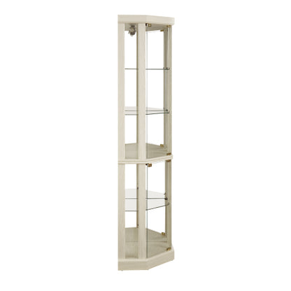 Antique White Corner Lighted Glass Curio Cabinet Adjustable Shelf Magnetic Door Home Collection Wine Display Cabinet