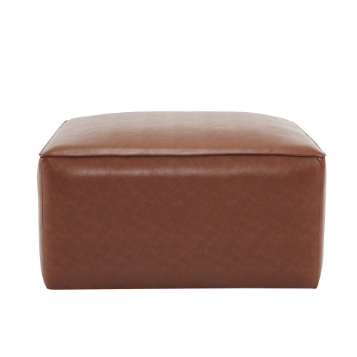 29.5 inch Square Brown PU Leather Ottoman, Modular Upholstered Foot Stool with Pocket Coil Spring & Wood Frame