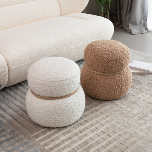 White Snowman Shaped Plush Ottoman Foot Stool, Cute Character Accent Seat for Entryway Kids Room