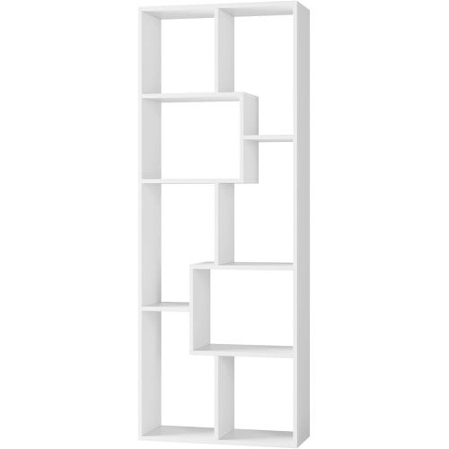 White 5-Tier Asymmetrical Staggered Display Bookshelf, Modern Geometric Space-Saving Home Storage Rack