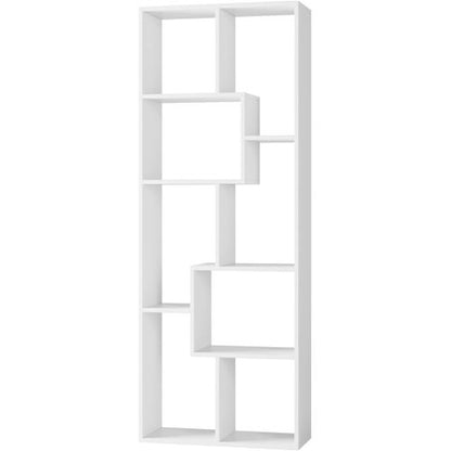 White 5-Tier Asymmetrical Staggered Display Bookshelf, Modern Geometric Space-Saving Home Storage Rack