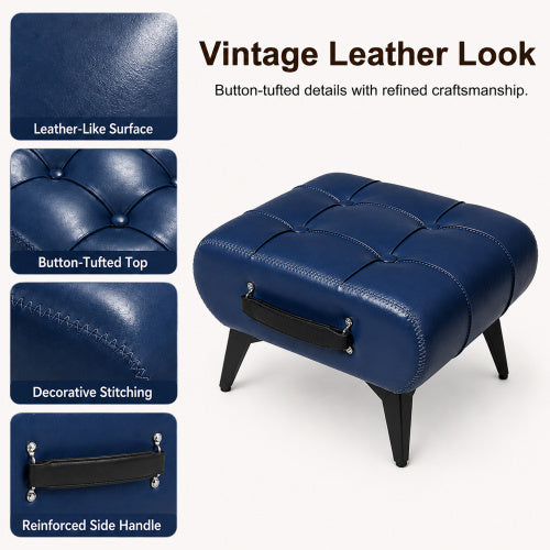 Rectangular Tufted Faux Leather Storage Ottoman with Handle & Metal Legs, Multiuse Footrest for Living Room Entryway