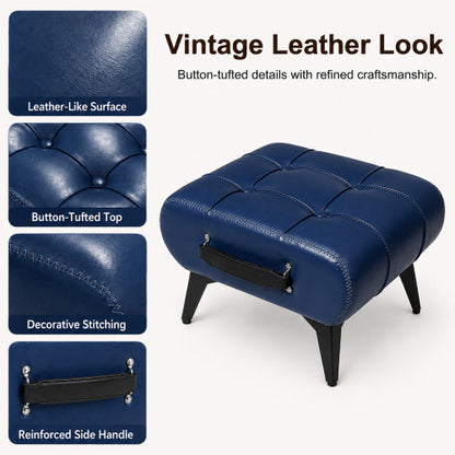 Rectangular Tufted Faux Leather Storage Ottoman with Handle & Metal Legs, Multiuse Footrest for Living Room Entryway