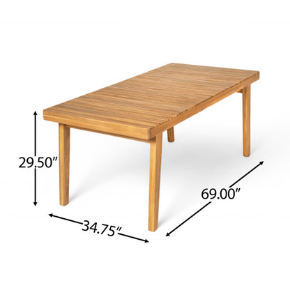 69" Acacia Wood Outdoor Dining Table with Slatted Top, 300 lbs Weight Capacity, Ideal for Patio & Garden Gatherings, Natural Color