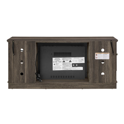 58 Inch Grey Faux Stone Electric Fireplace Media Console 18 inch Heater TV Stand for 65 Inch TV