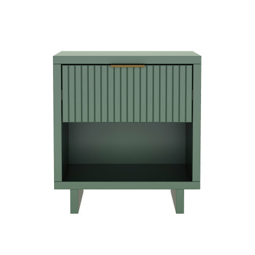 Sage Green Nightstand, 1 Drawer & Shelf, Fluted Front, 18.1inchL¡Á19.7inchH¡Á15.2inchD