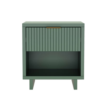 Sage Green Nightstand, 1 Drawer & Shelf, Fluted Front, 18.1inchL¡Á19.7inchH¡Á15.2inchD