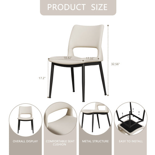 Set of 2 Modern White PU Leather Dining Chairs, Stable Metal Frame Multi-Space Armless Side Chairs