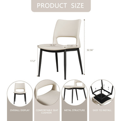 Set of 2 Modern White PU Leather Dining Chairs, Stable Metal Frame Multi-Space Armless Side Chairs
