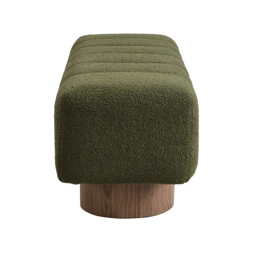 Upholstered Dining Bench for Dining Room, No-Assembly End of Bed Entryway Bench Ottoman for Bedroom Living Room, Green Boucle Fabric, Leg 300 LBS Weight Capacity