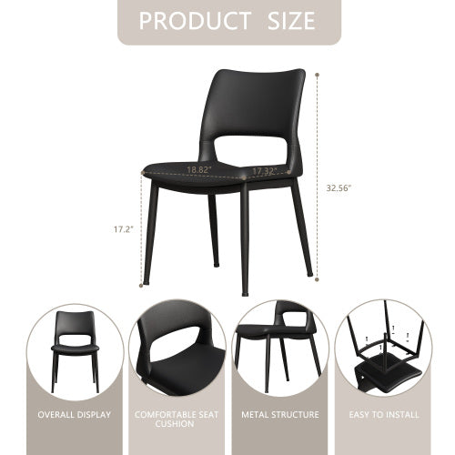 Set of 2 Modern Black PU Leather Dining Chairs, Stable Metal Frame Multi-Space Armless Side Chairs
