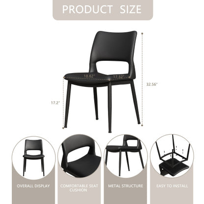 Set of 2 Modern Black PU Leather Dining Chairs, Stable Metal Frame Multi-Space Armless Side Chairs