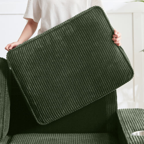 Green 83.86-Inch Modern Compressed 3-Seater Corduroy Sofa with Cup-Holders Removable-Washable Cushions