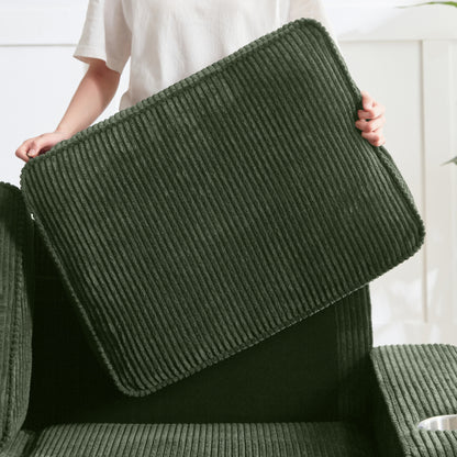 Green 83.86-Inch Modern Compressed 3-Seater Corduroy Sofa with Cup-Holders Removable-Washable Cushions