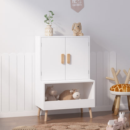 Kids Toy Storage Cabinet with Doors and Open Shelf White