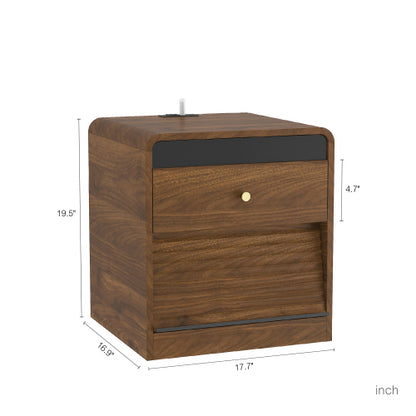 Wood Smart Nightstand, Voice Control Night Light, Touch LED Strip & Charging Station