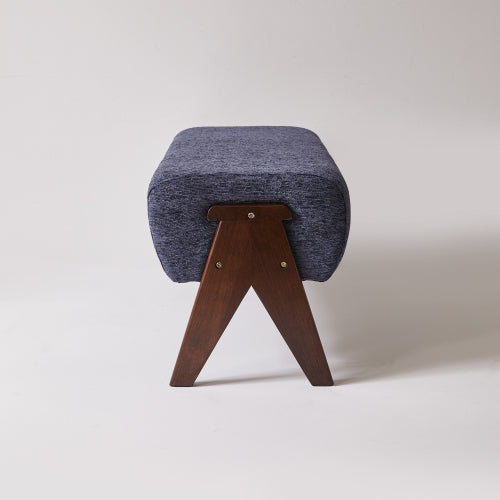 Chenille Upholstered Bench with Solid Wood Legs, Entryway Ottoman