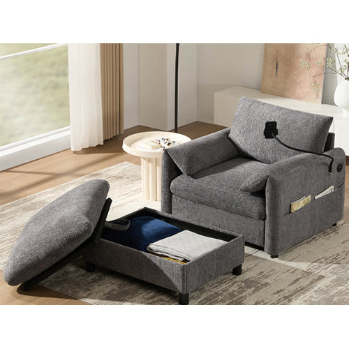 37 inch  Modern Cloud Chenille Armchair with Storage Ottoman, Charger & Phone Holder