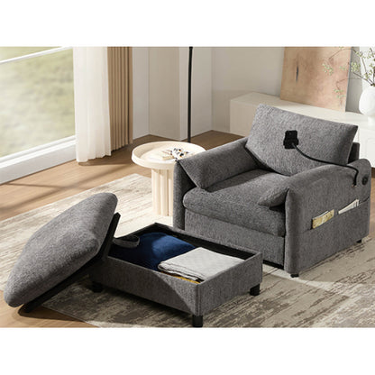 37 inch  Modern Cloud Chenille Armchair with Storage Ottoman, Charger & Phone Holder