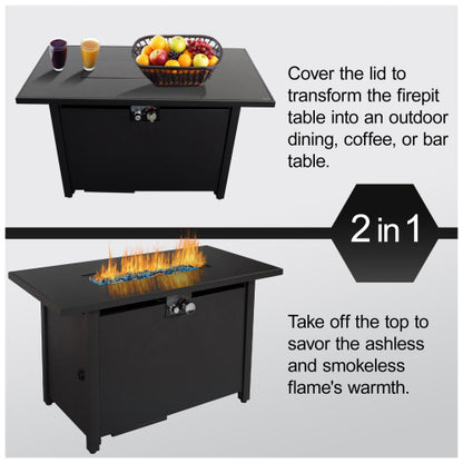 25 H x 42 W Steel Outdoor Fire Pit Table with Lid