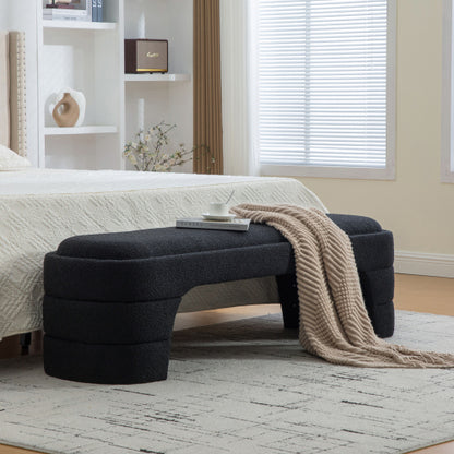 64.96inch Wide Modern Upholstered Armless Upholstered Bedroom Benches End of Bed Bench for Entryway, Chenille Ottoman Foot Stool for Living Room and Bedroom, Entryway, Black Boucle