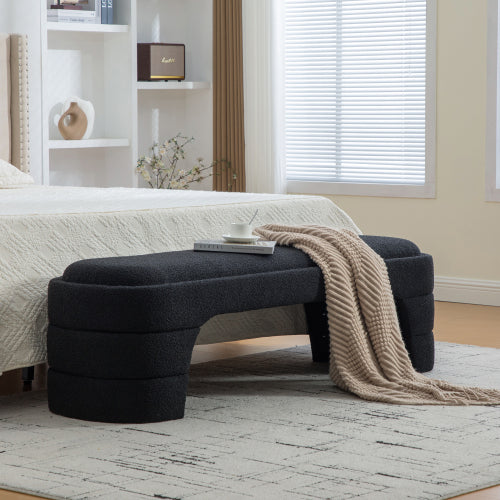 64.96inch Wide Modern Upholstered Armless Upholstered Bedroom Benches End of Bed Bench for Entryway, Chenille Ottoman Foot Stool for Living Room and Bedroom, Entryway, Black Boucle