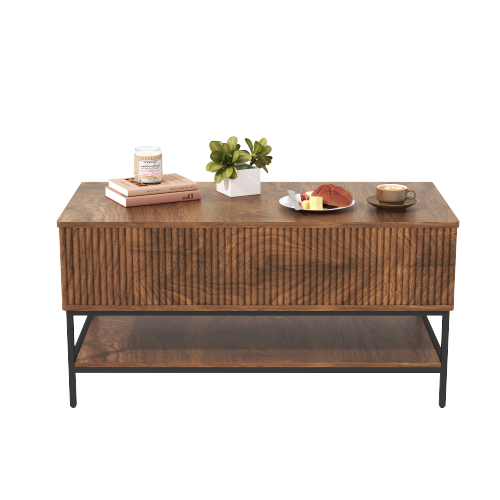 39.4 Inch Farmhouse Lift Top Coffee Table with Storage, Rustic Brown