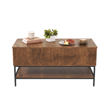 39.4 Inch Farmhouse Lift Top Coffee Table with Storage, Rustic Brown