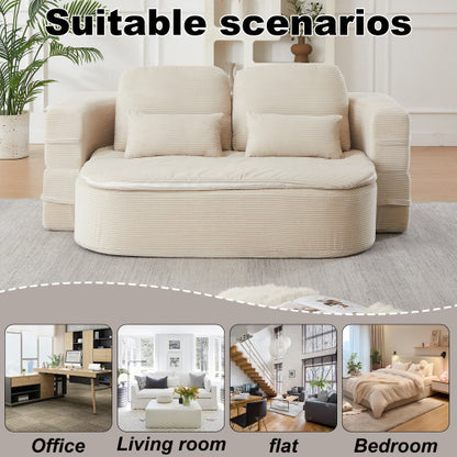 75 inch  Corduroy Convertible Floor Sofa Bed with Built-in Blanket & 4 Pillows