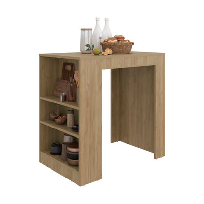 Kitchen Island, Kitchen Bar Table with 3-Side Shelves, Natural Oak